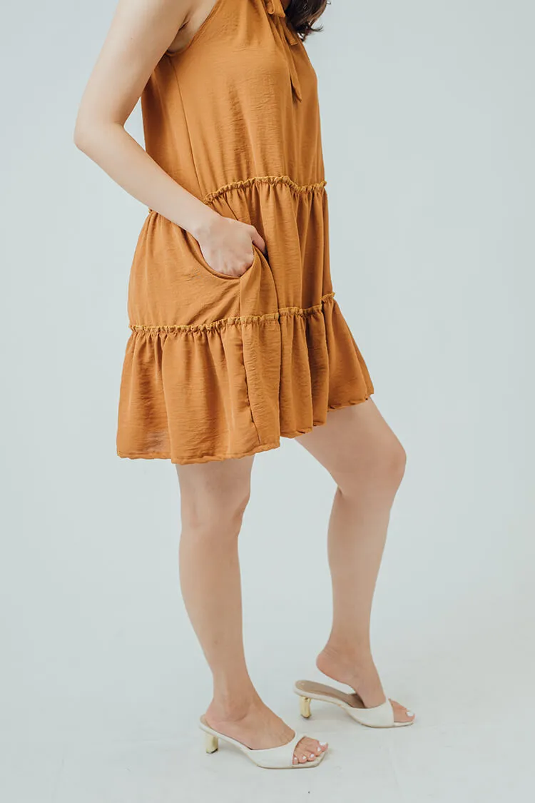 Willow Ribbon Tiered Dress (Brown)