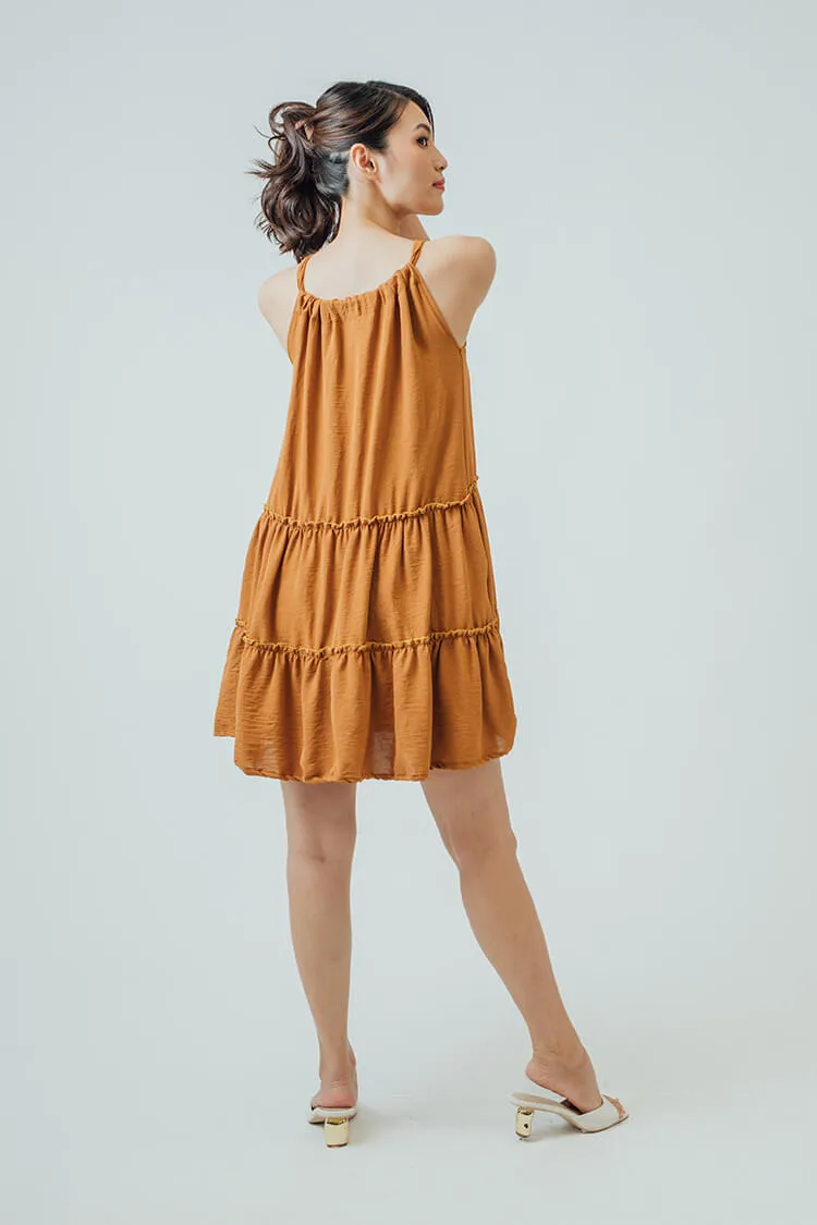 Willow Ribbon Tiered Dress (Brown)