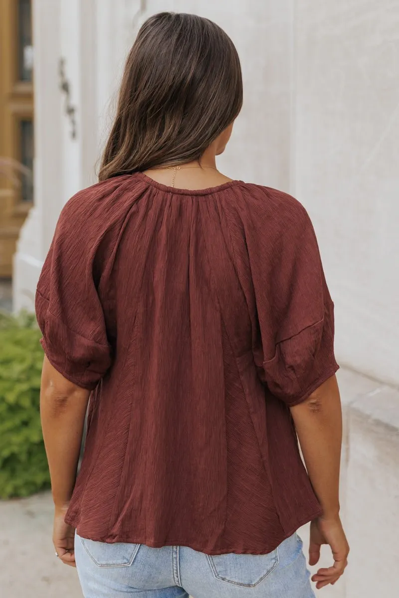 Wine Textured Boho Blouse - FINAL SALE