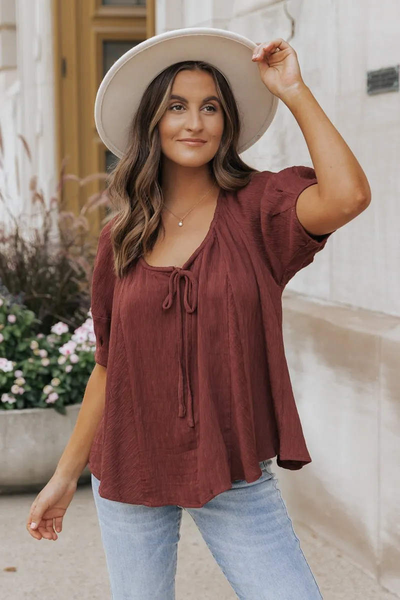 Wine Textured Boho Blouse - FINAL SALE