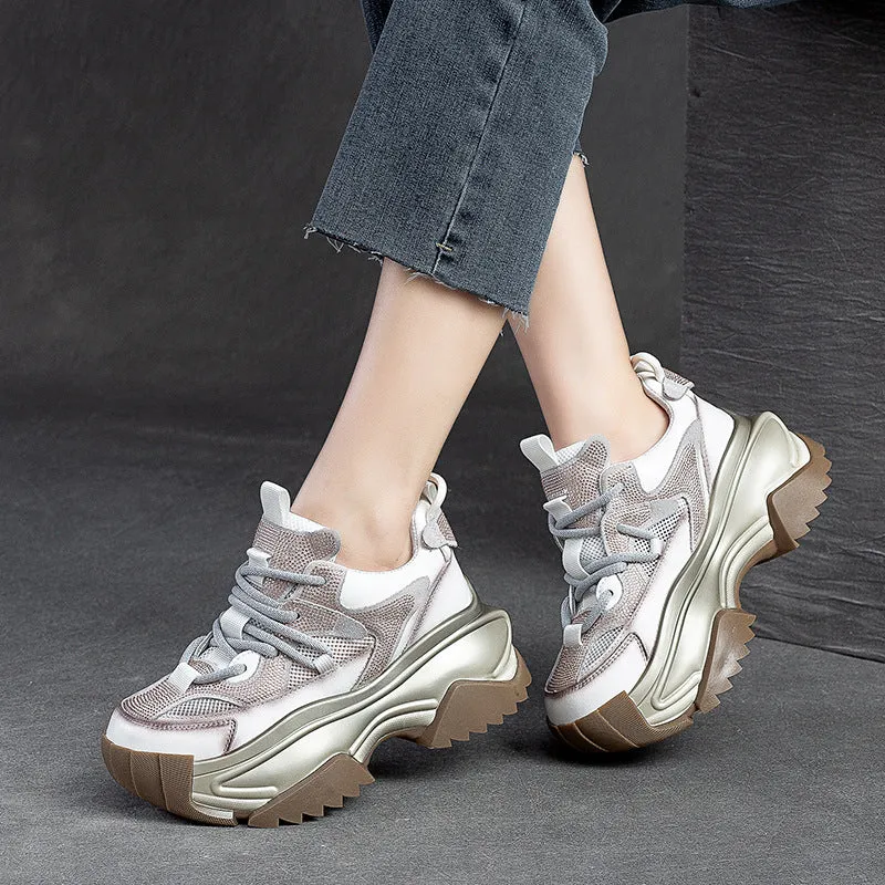 Women Retro Leather Dad Platform Sneakers