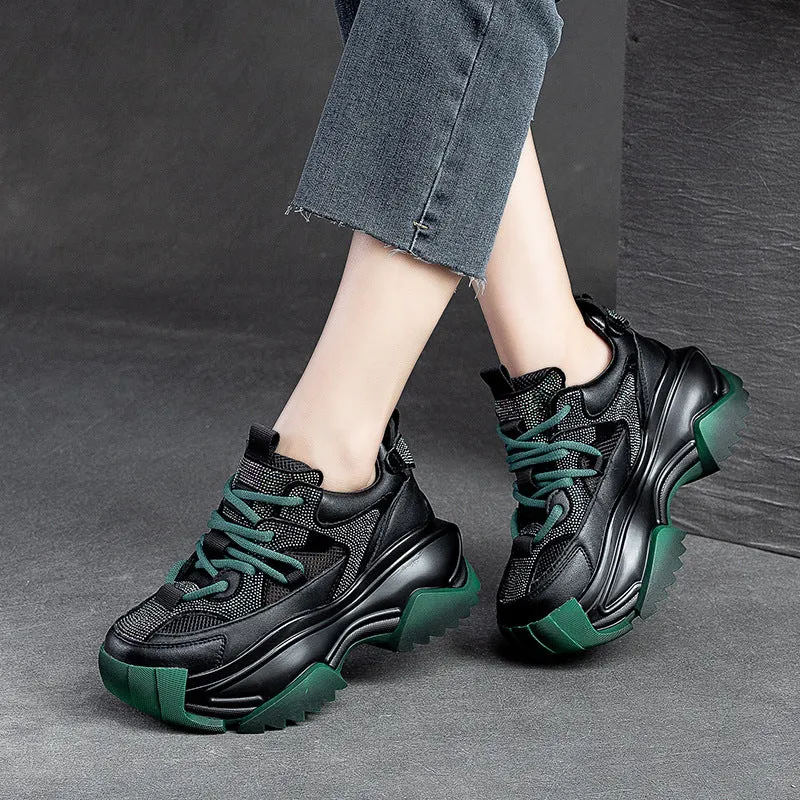 Women Retro Leather Dad Platform Sneakers