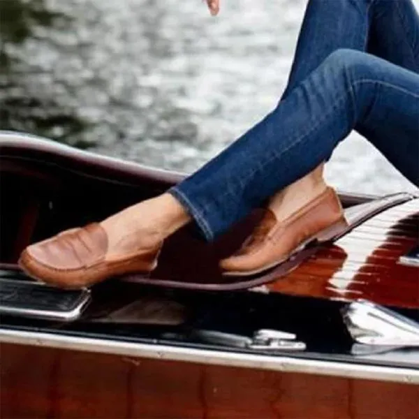 Women summer casual chunky heel slip on driving loafers