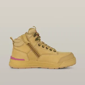 Women’s 3056 Lace up & Side Zip Safety Boot - Y60245 (Wheat)