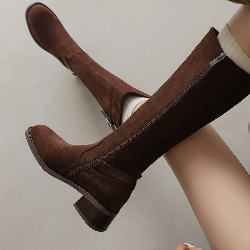 Women's Riding Boots Suede Buckle Knee High Boots