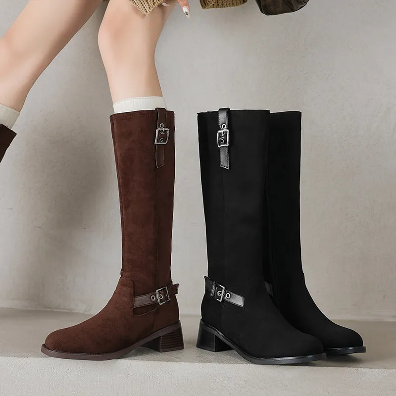 Women's Riding Boots Suede Buckle Knee High Boots