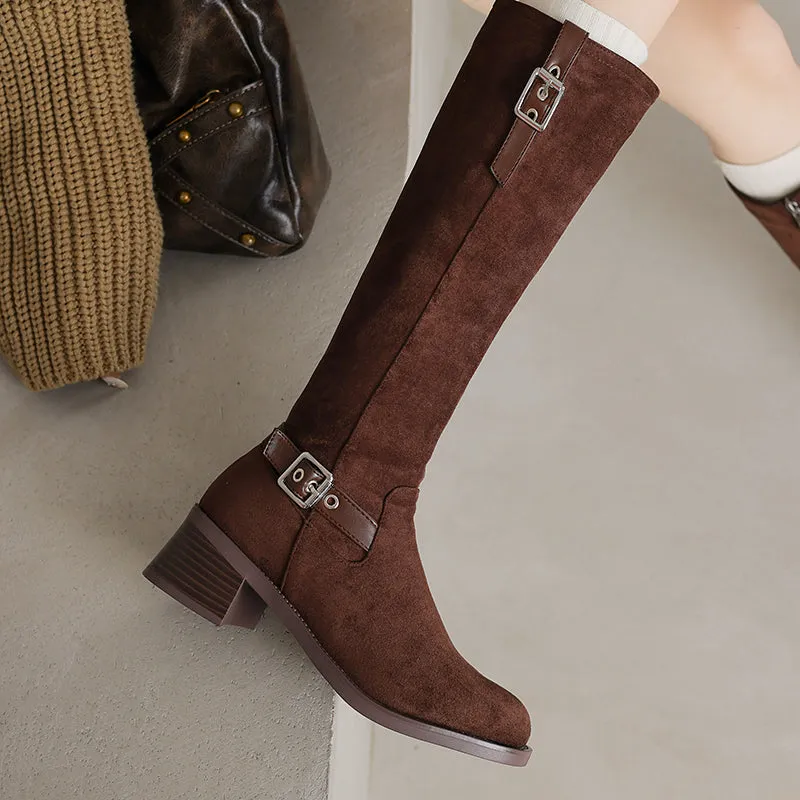 Women's Riding Boots Suede Buckle Knee High Boots