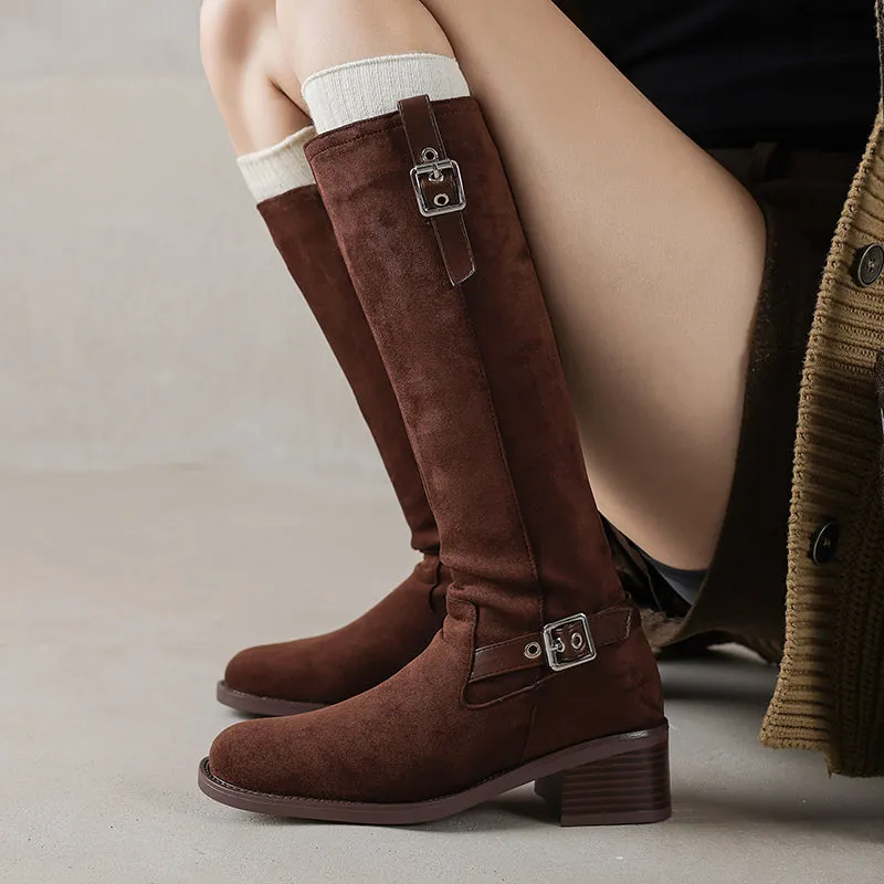 Women's Riding Boots Suede Buckle Knee High Boots