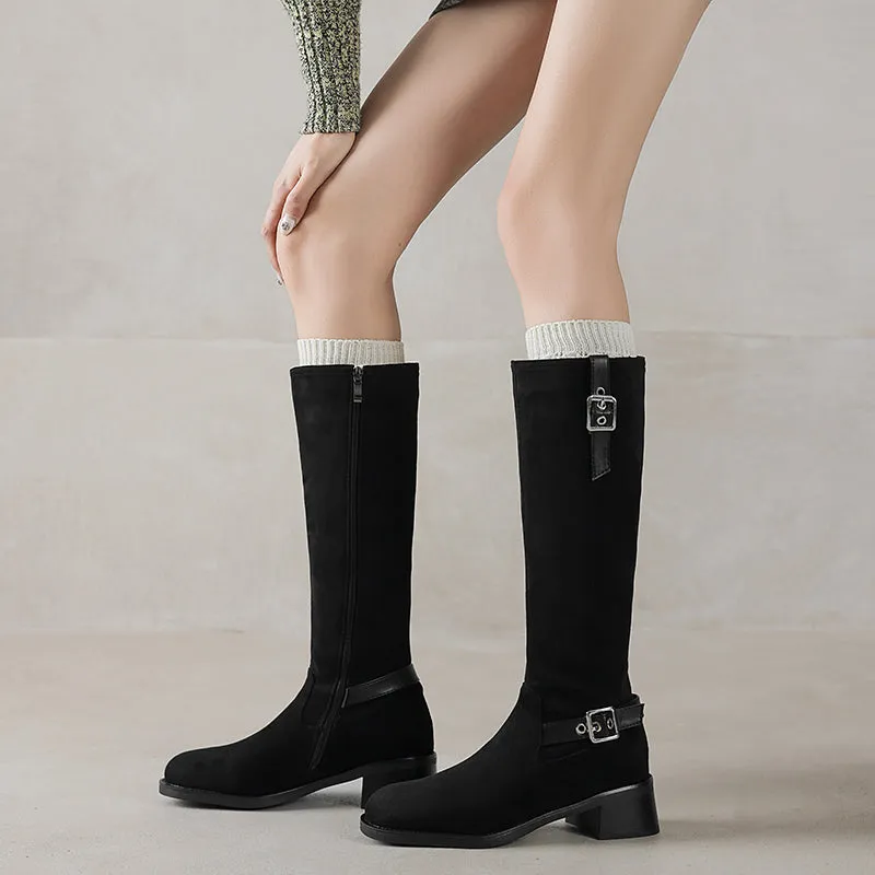 Women's Riding Boots Suede Buckle Knee High Boots