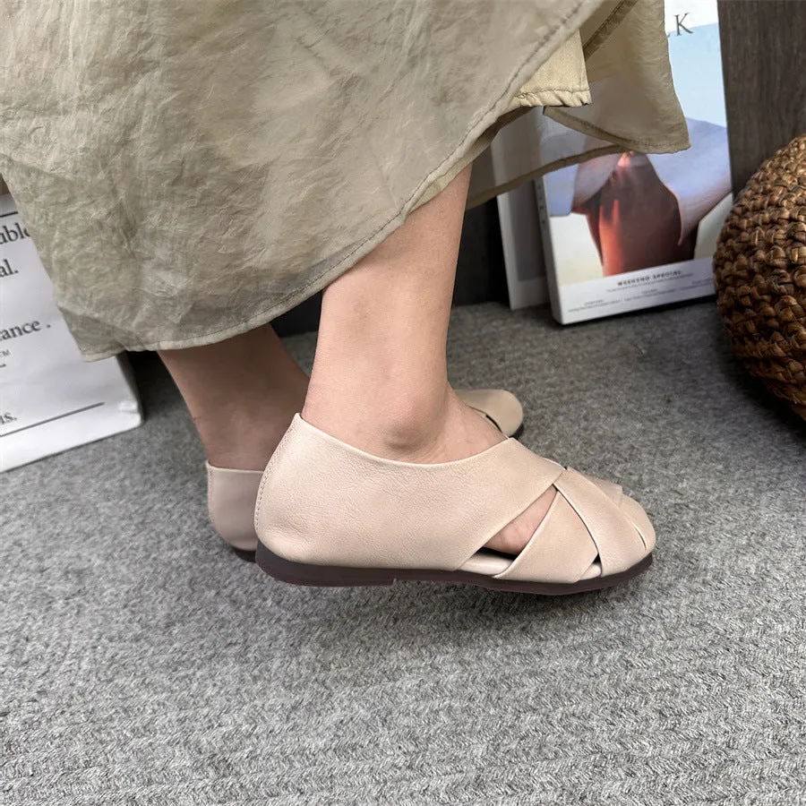 Womens Summer Retro Hollow Out Leather Shoes