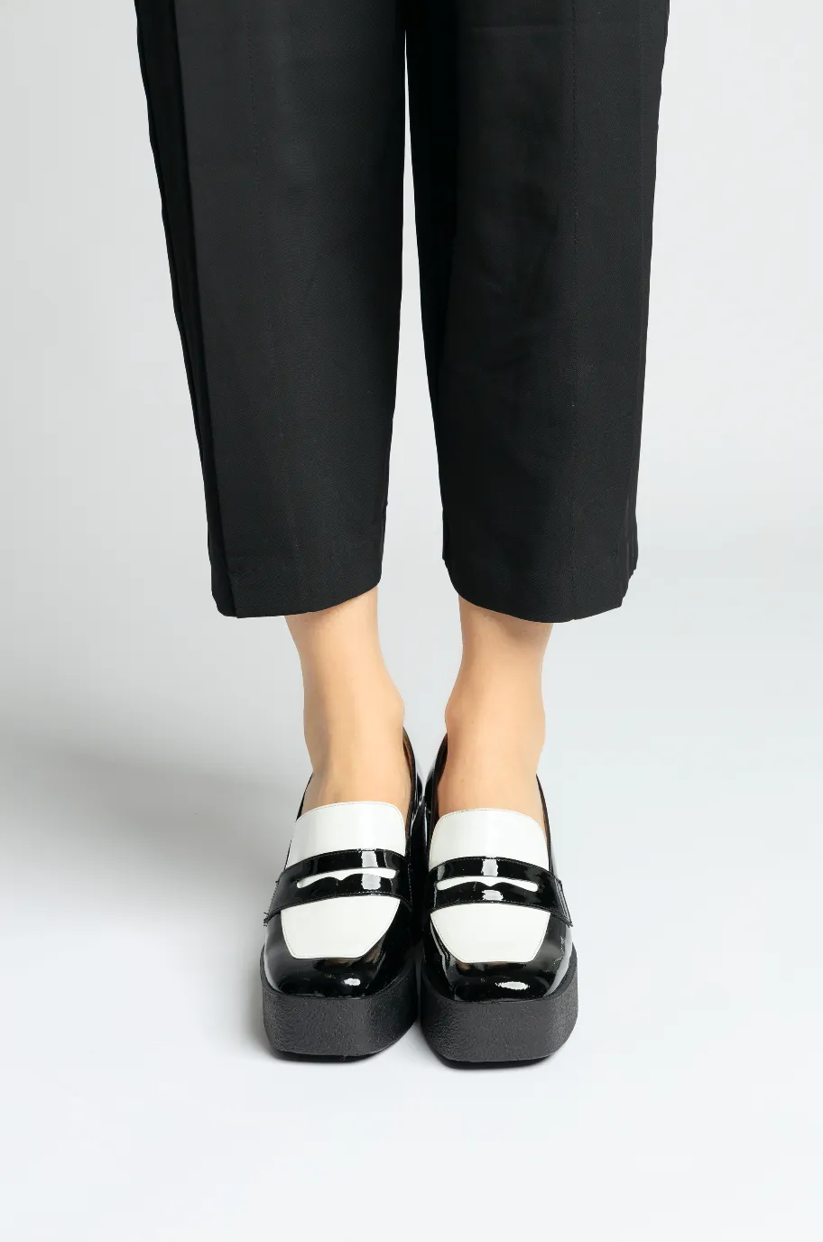 Yoko Black White Patent Leather Chunky Loafers