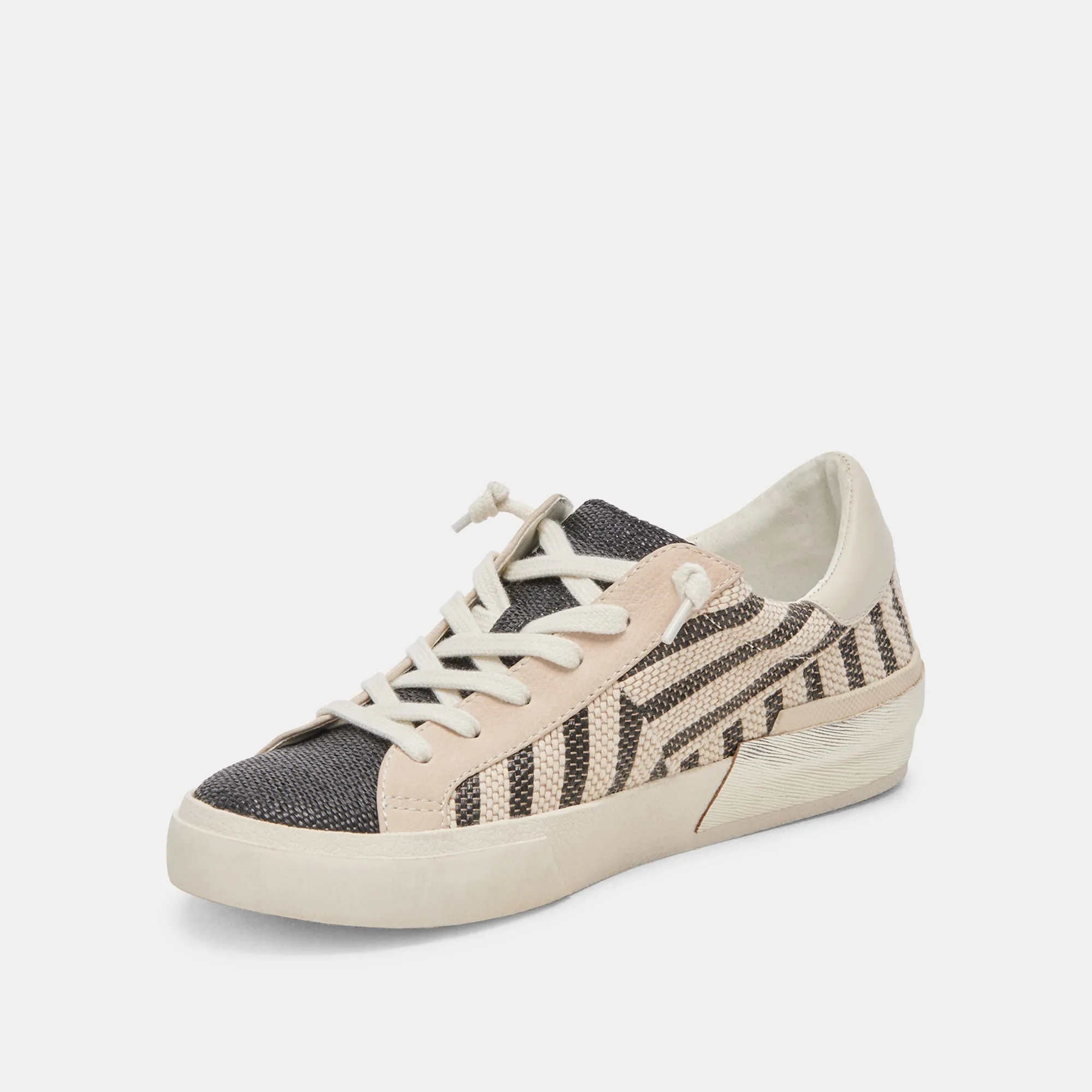 ZINA PATCH SNEAKERS BLACK BEIGE RAFFIA